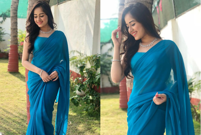 Jannat Zubai in blue saree