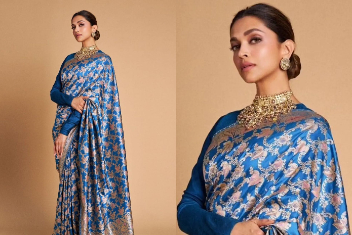 Deepika Padukone in Blue saree