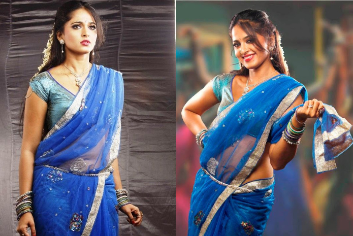 Anushka shetty in blue saree