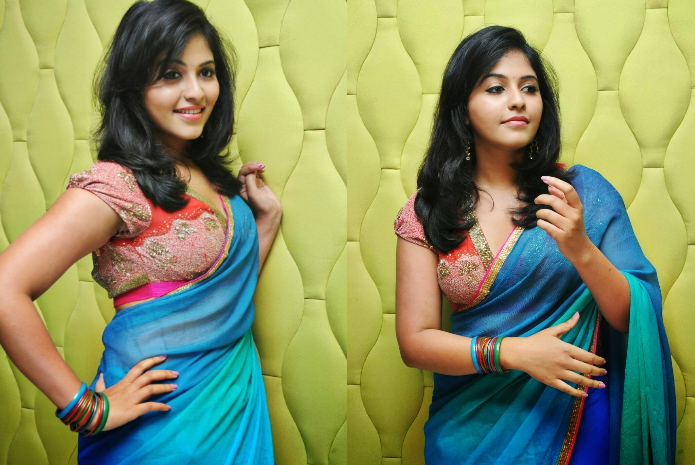 Anjali in blue saree