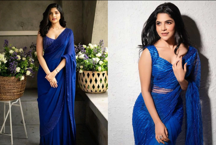Divya bharti in blue saree