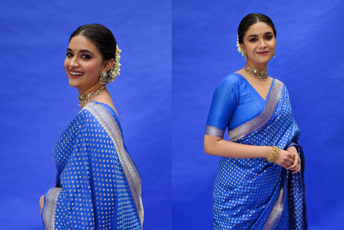 Keerthy Suresh in blue saree
