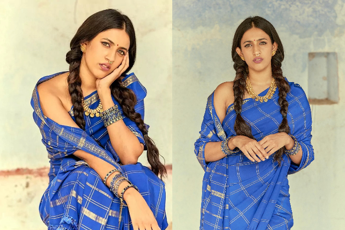 Niharika Konidela in  blue saree