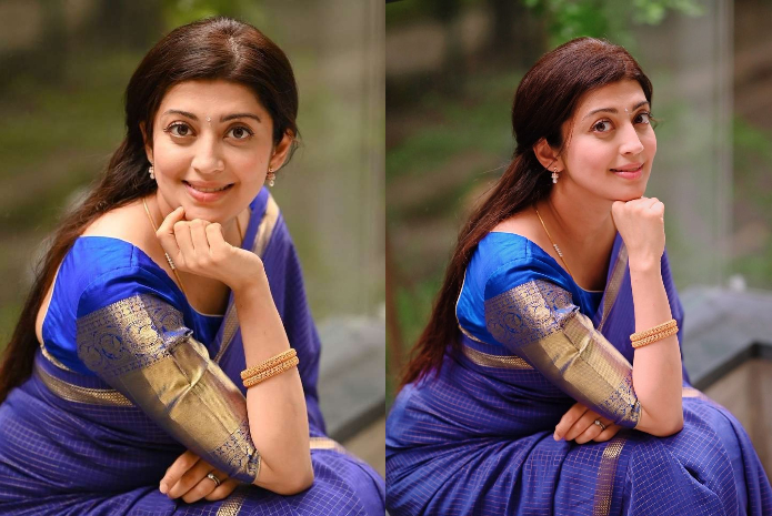Pranitha Shubhash in blue saree