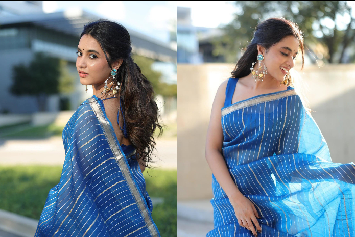 Priyanka Mohan in blue saree