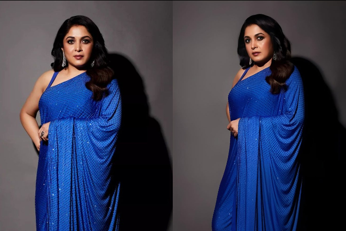 Ramya Krishna in blue saree
