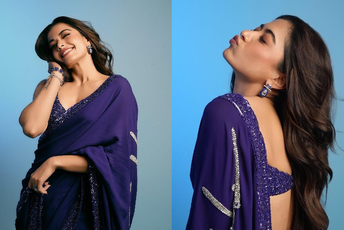 Rashmika Manadanna in blue saree