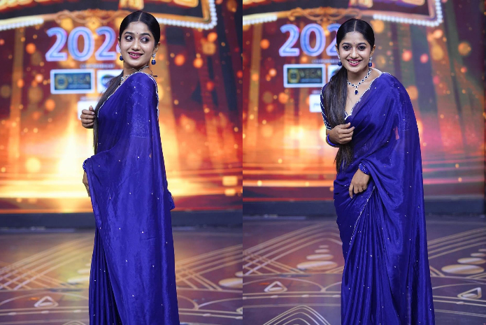 Soundarya in blue saree