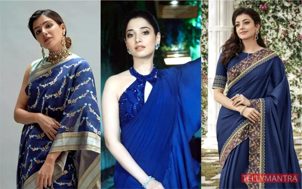 Telugu actress in blue saree
