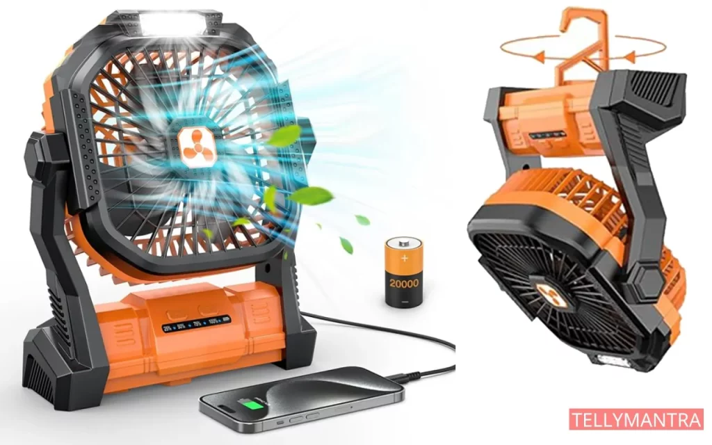 20000mAh Rechargeable Portable Fan with Light & Power Bank